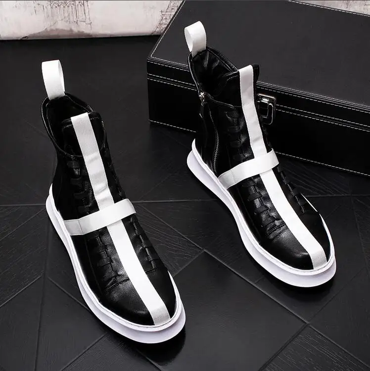 Мужские высокие кроссовки ковбойские ботинки на толстой подошве Модная Белая