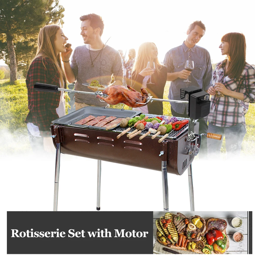 Rotisserie Set With Motor Stainless Steel Automatic BBQ Kit Grill For Grilling Hot Dog Chicken Steak Camping Tool |