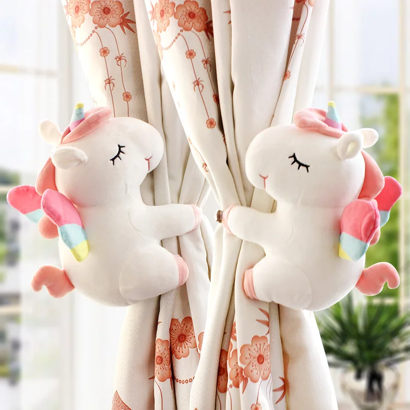 Buy A Pair of Cartoon Unicorn Curtain Hooks with Bedroom Buckles Hanger Belt for Children's Decor Accessories on