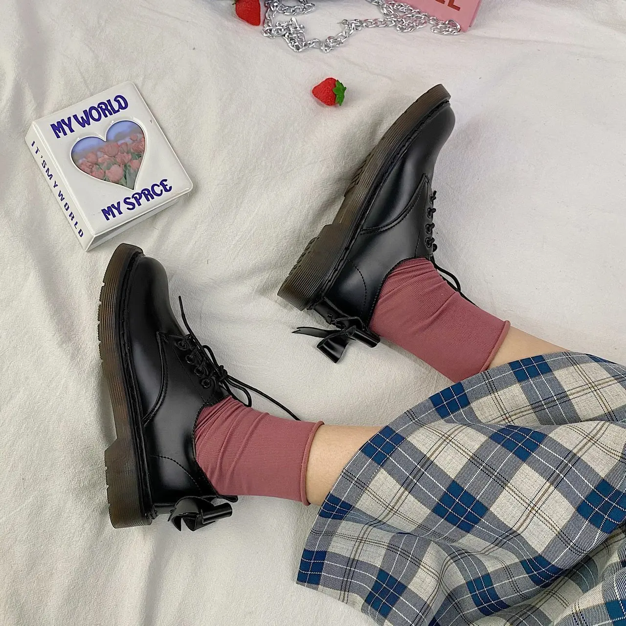 

New Autumn Women Shoes Solid Black Leather Oxford Shoes Woman Lace Up High Heels Thick Bottom Flat Platform Loafers Casual Shoes