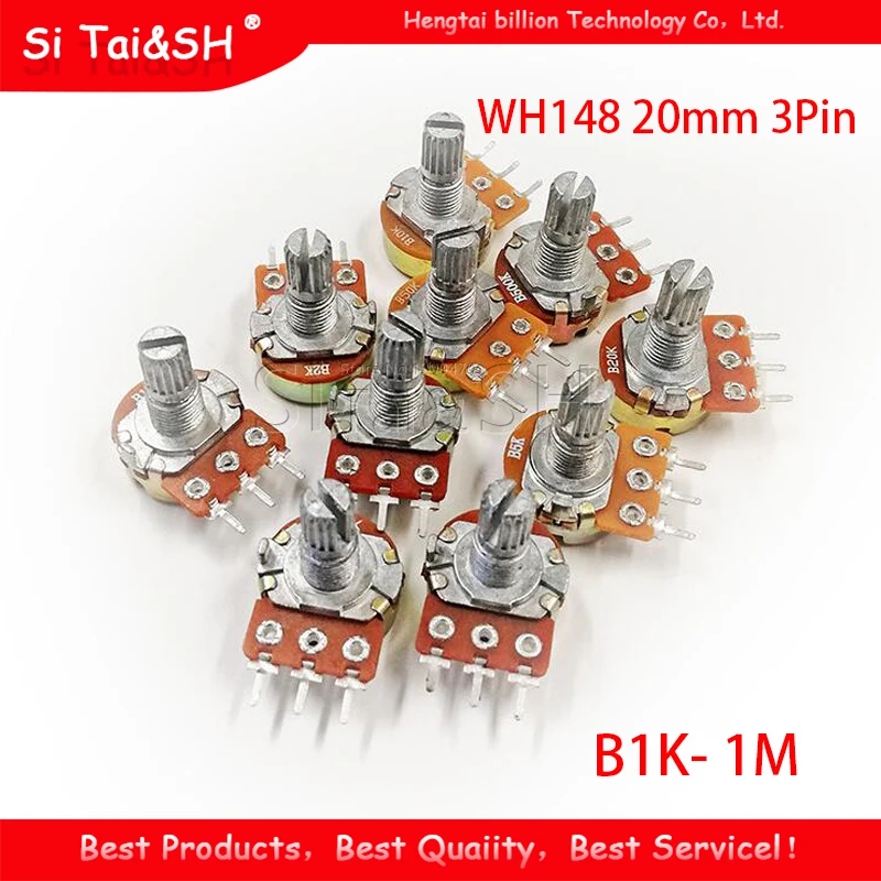5 шт. WH148 3Pin 20 мм потенциометр B1K B2K B5K B10K B20K B50K B100K B250K B500K B1M 1K 2K 5K 10K 20K 50K 100K 250K 500K 1M -