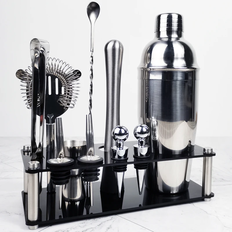 

Cocktail Shaker Barware Set Drink Mixer 450/550/600/750ML 1-12Pcs/Set Stainless Steel Boston Bar Tool With Rack Cocktail Recipe