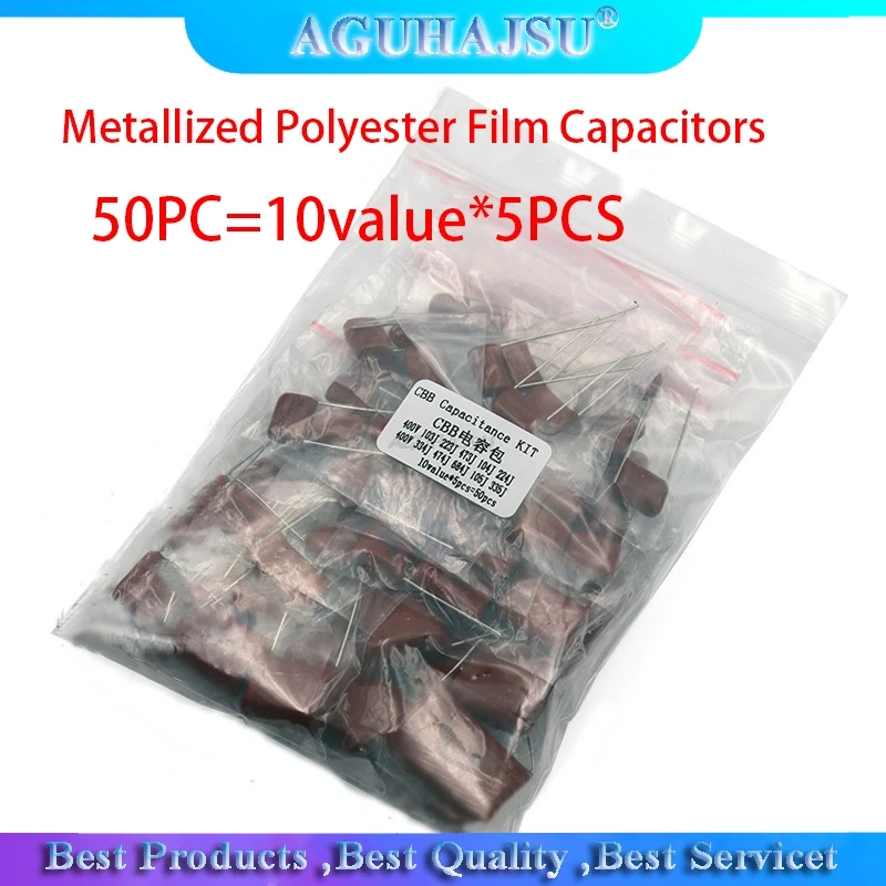 

KIT 50PC=10value*5PCS Metallized Polyester Film Capacitors CBB Assortment Kit 400V 10nF ~ 3.3UF