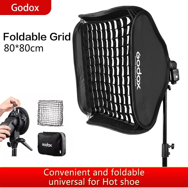 

Godox 80*80cmFlash Honeycomb Grid Softbox + S Type Bracket Bowens Mount Speedlite Adapter 24" / 31" Soft Box Kit