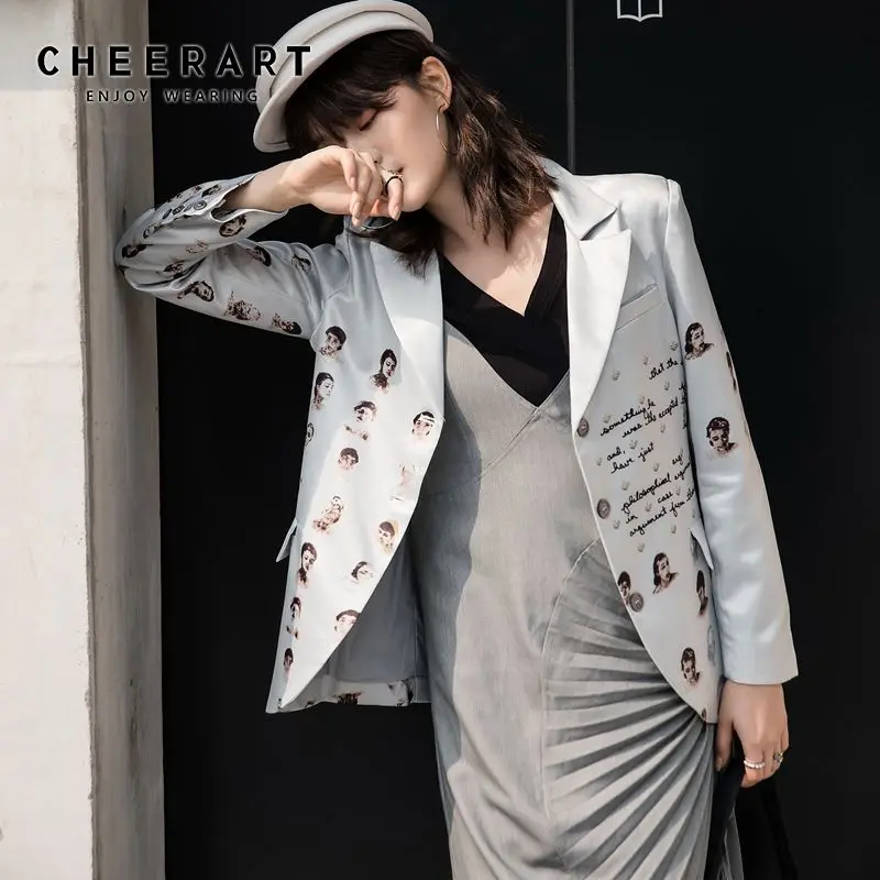 CHEERART 2020 весенний Повседневный Блейзер Женская куртка серый Модный блейзер с