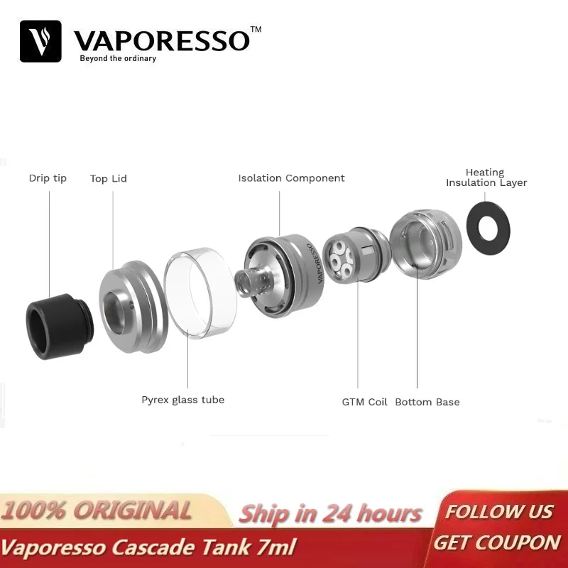 Оригинальный бак Vaporesso Cascade sub ohm атомайзер для электронной сигареты 7 мл 510 с
