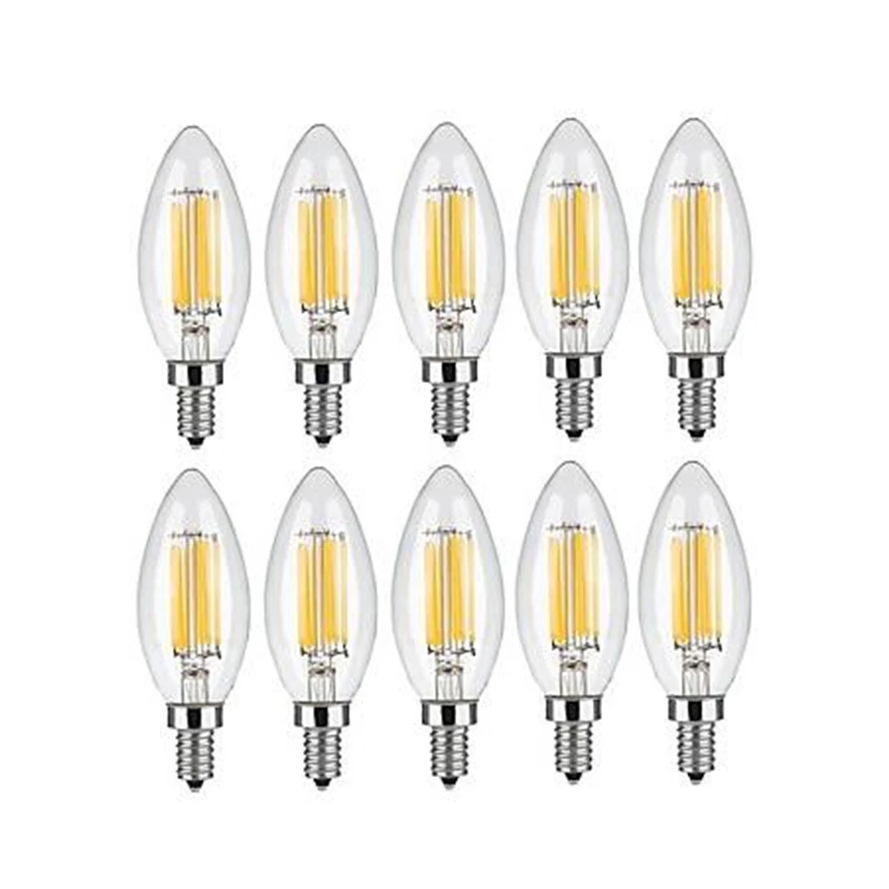 10pcs E14 LED Bulb Filament Candle Lamp C35 Edison Retro Antique Vintage Style Cold/Warm White 2W/4W/6W Chandelier Light AC220V