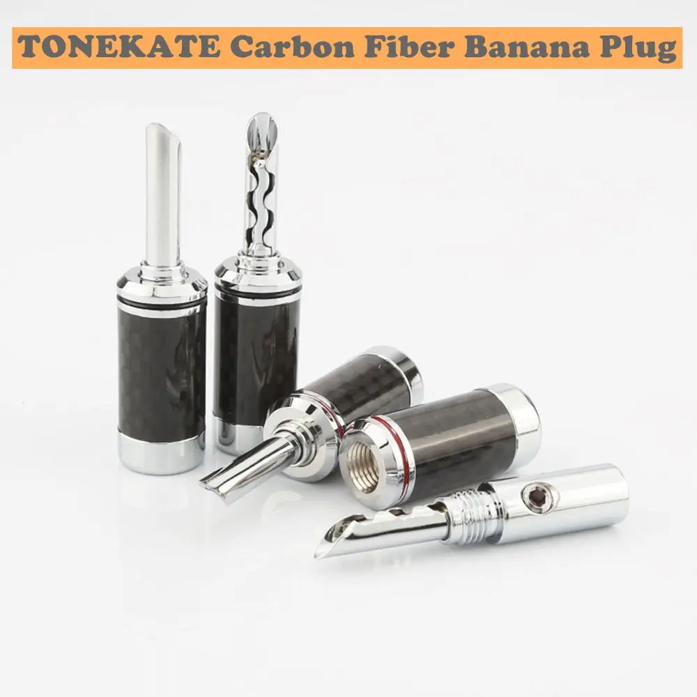 TONEKATE Усилитель громкоговорителя с покрытием из углеродного волокна, шестилистный Банановый штекер, Усилитель громкоговорителя, аудиокабель, зубчатый разъем