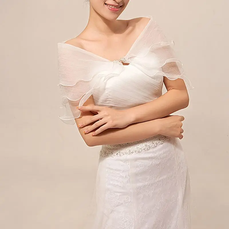

Bridal Layered Ruffles Bolero Rhinestone Bowknot Prom Wedding Shawl Shrug Wrap U90E