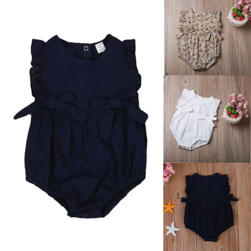 Хлопковые Ползунки с оборками для новорожденных летний костюм детский