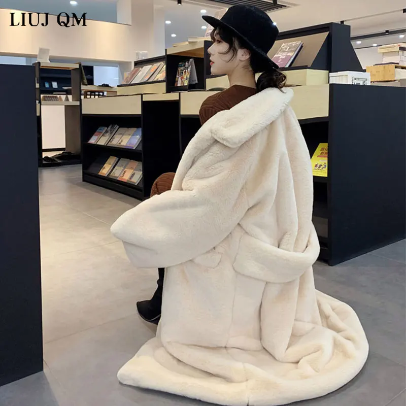 Warm Faux Fur Coat Winter Clothes Women Long Parkas Oversized Faux Fur Jacket White Long Sleeve Loose Korean Fashion Overcoat