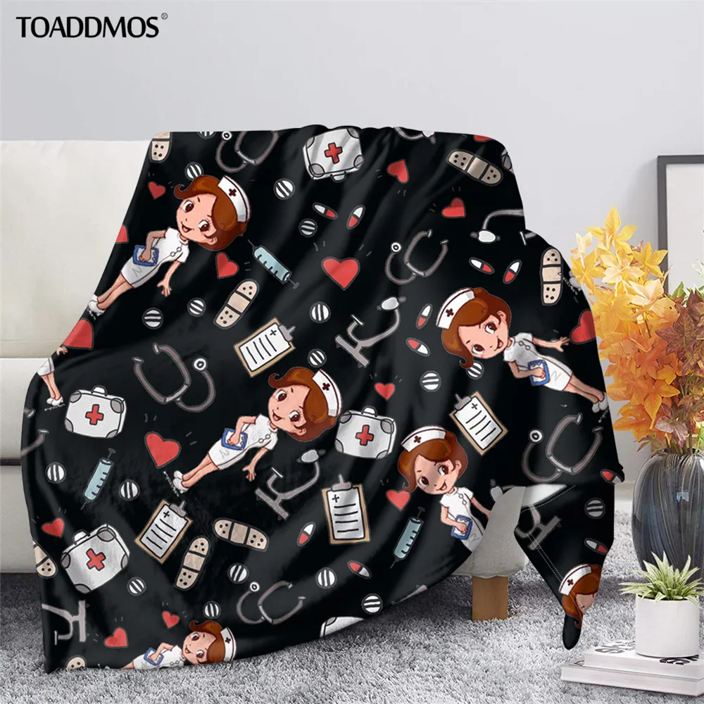 

TOADDMOS Прямая поставка 1 шт. премиум одеяло Милая медсестра черный дизайн модный тонкий диван одеяло для сна для женщин девочек спальня одеяла