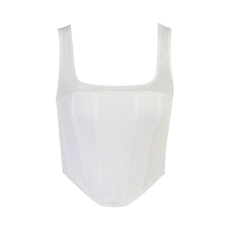 

Beyouare Women's Tank Gauze Patchwork Asymmetrical Cartilage Strips Square Collar Sleeveless Crop Top 2021 Summer Y2K Streetwear
