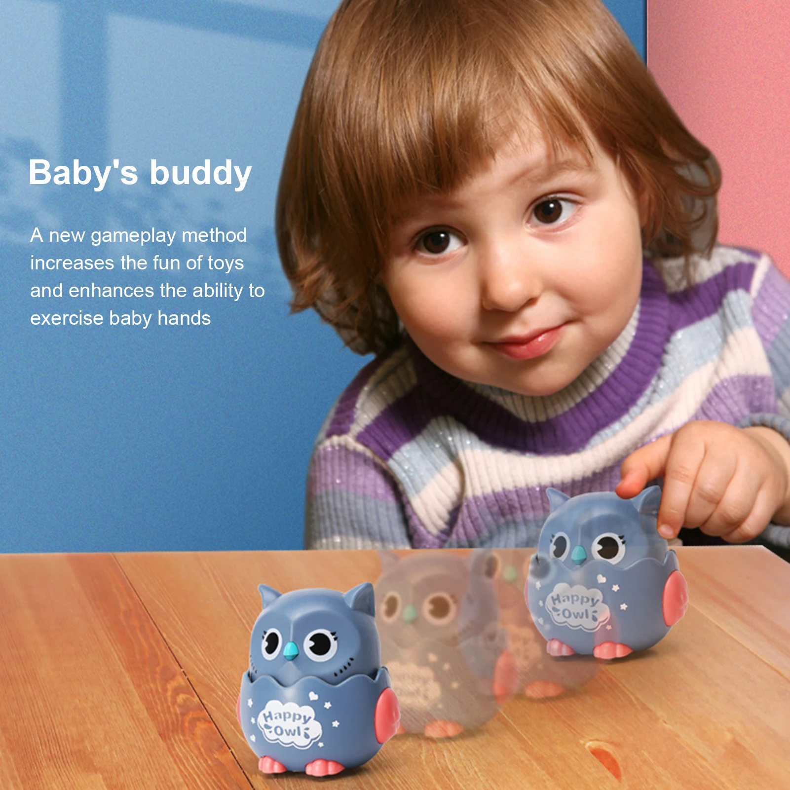

Cute Owl Shape with 360 Degree Rotating Head Pulling Pushing Toys Kids Gift