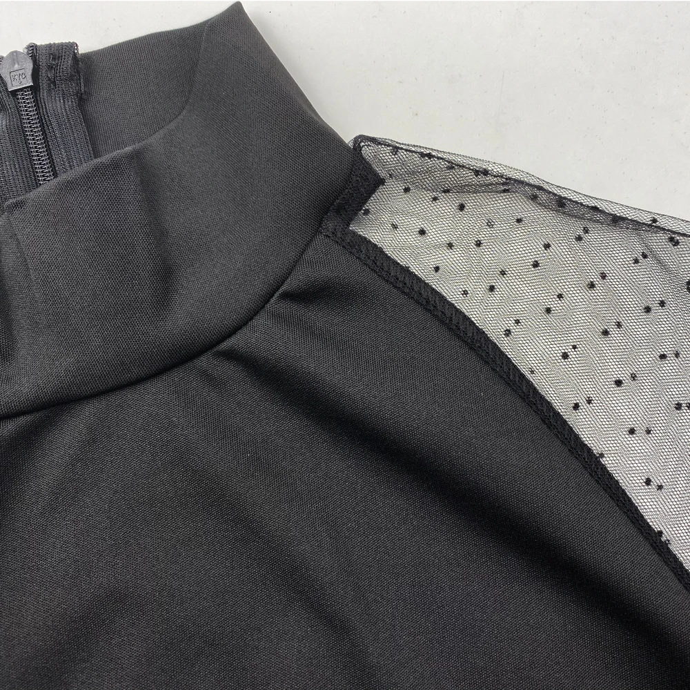 

Jacquard Contrast Mesh Lantern Sleeve Casual Autumn Dress Slim Pencil Bodycon Lady Office Dress Spring Sexy Party Dress Women