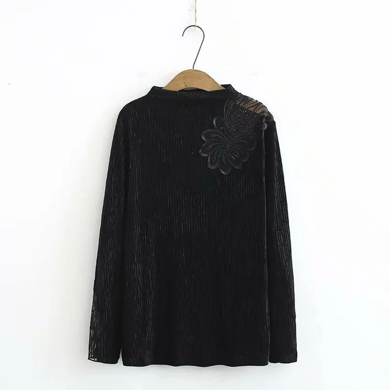 

Plus Size Women's Long Sleeved t shirts Velvet Lace Elegant Officewear Oversized Tops