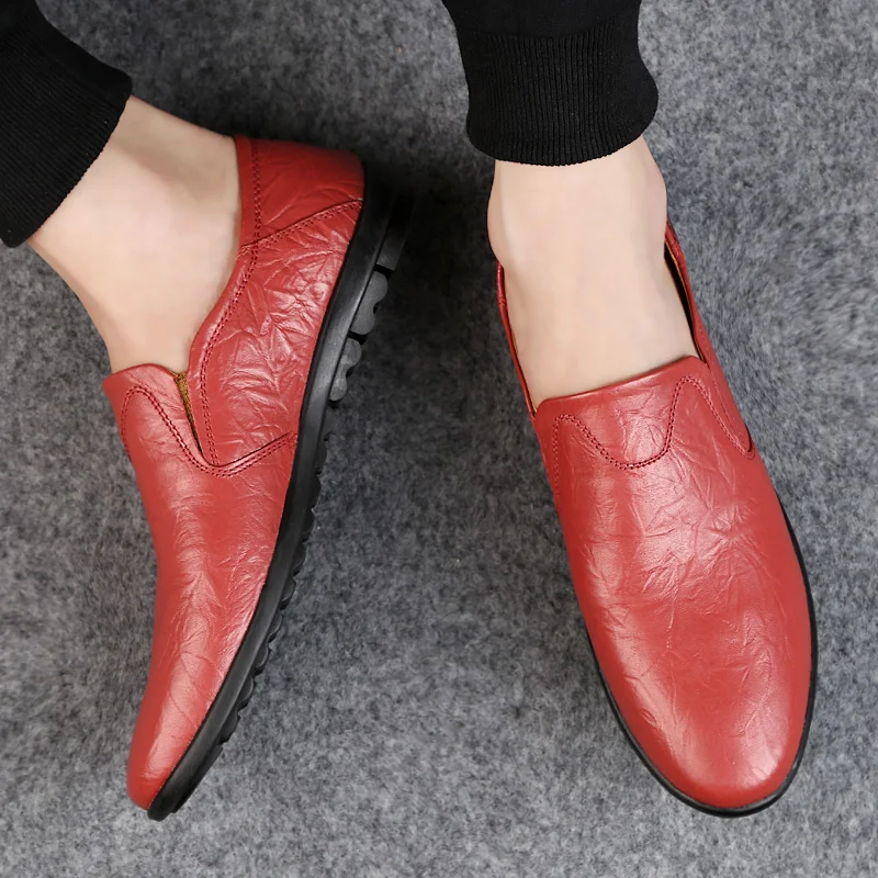 Men genuine Leather Shoes Casual Luxury Breathable Loafers slip on outdoor Male Flats Fashion Driving men Moccasins | Обувь