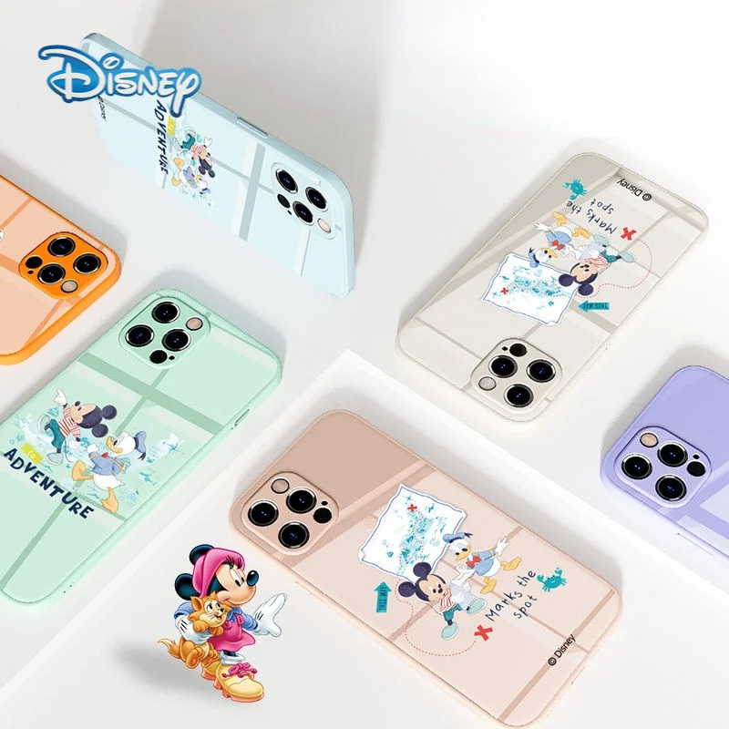 

Disney Mickey Minnie Cartoon Glass Phone Case for for iPhone 13 12 11 Pro Max Mini XR XS 7 8Plus Cute Anti-fall Cellphone Shell