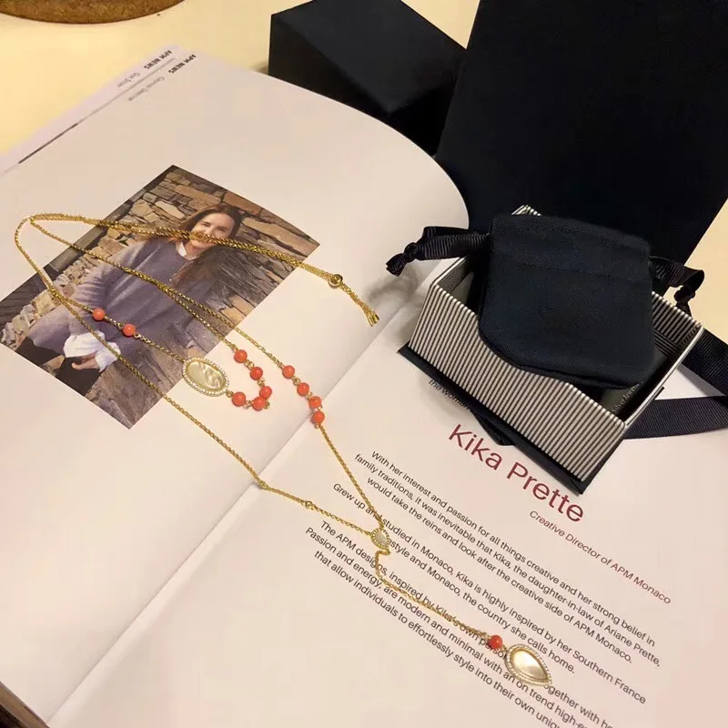 Monaco Jewelry Tassel Mother Of Pearl Long Chain Necklace pure 925 Sterling Silver Red Coral Bead Ball For Women | Украшения и