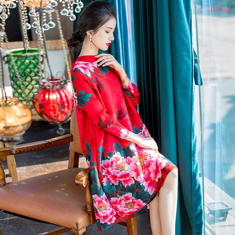 

Miyake Pleated Loose Large Size Printed Dress 2022 Spring New Women's Fashion Pleats Dresses