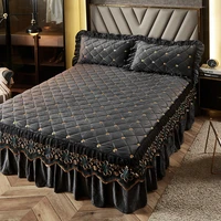 nordic bedding bedspread luxury bed cover lace embroidery crystal velvet king ruffle wrap easy fit thicken quilted bed skirt