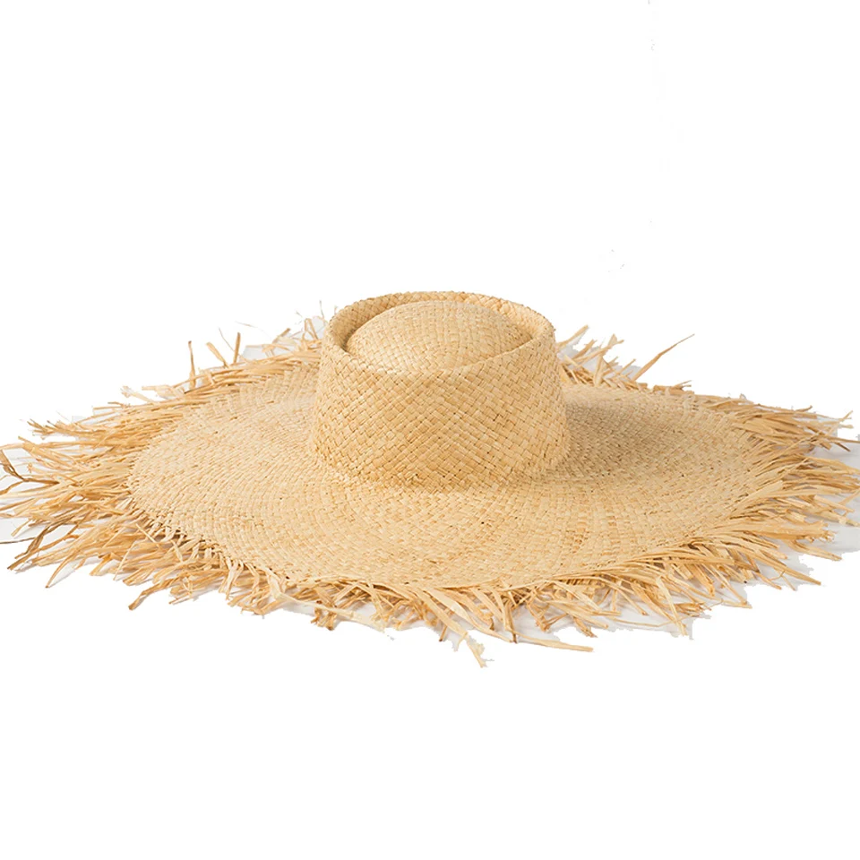 

Summer Fashion Women Beach Raffia Hat Temperament Flat Cap Oversize Brim Round Straw Hats For Ladies Women's Holiday Seaside Hat