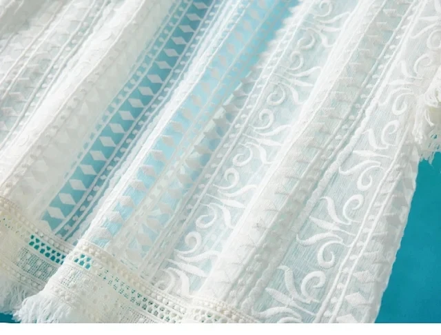 

Embroidered Shawl Women Silk White Tassels Hollow out Holiday Style Shawls