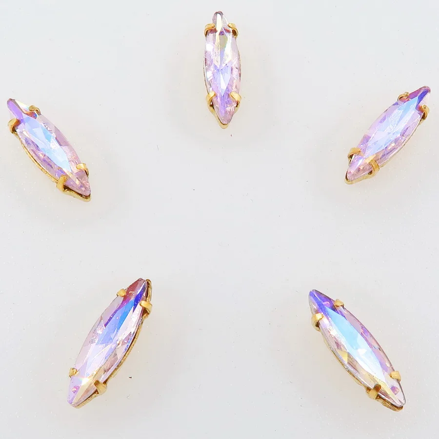 AB colors 4x15mm Gold claw settings slim Navette Marquis horse eye shape glass Crystal Sew on rhinestone beads applique diy trim |