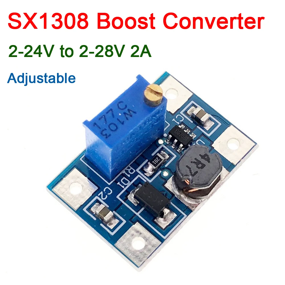 DYKB SX1308 DC-DC повышающий преобразователь 2-24 В до 2-28 в 5 9 12 15 19 2A регулируемый