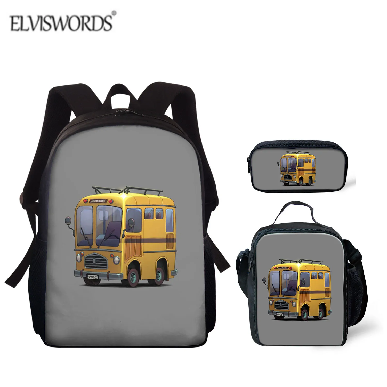 ELVISWORDS Повседневная Подростковая сумка для мальчиков с рисунком автобуса, рюкзаки, дорожная сумка на плечо, рюкзаки для учеников начальной ш...