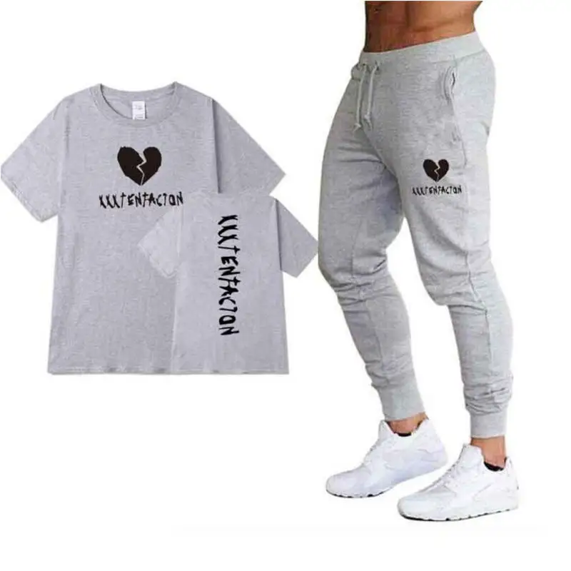 

NEW Men T-shirt +Pant Two-pieces Sets Casual Suits Joggers Brand Male Trousers Casual T-shirts Sportswear Set 2020