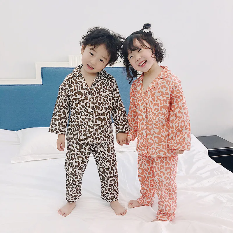 2 шт. Детские хлопковые Пижамные комплекты с леопардовым принтом|Комплекты пижам|