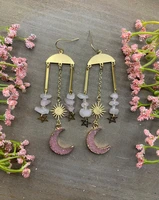 rose quartz moonsun brass pink druzy moon earrings