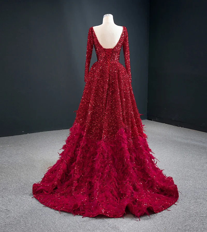 J67124 Вечерние Платья бордового цвета с пайетками под юбку перьями женские В Пол| |