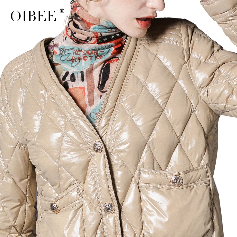 Fashion Trend Super Hot Warm V-neck Button Pocket Long Sleeves Female Overcoat Plus Size Short Women's Winter Puffer Down Jacket