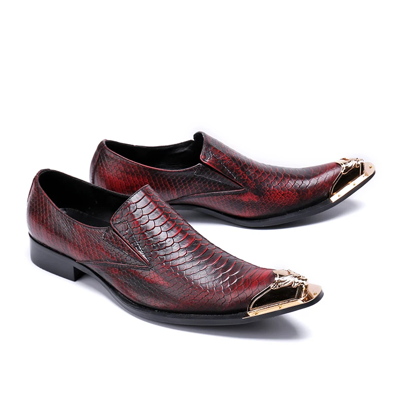 Мужские туфли-оксфорды на плоской подошве со змеиным узором цвет красный золотой