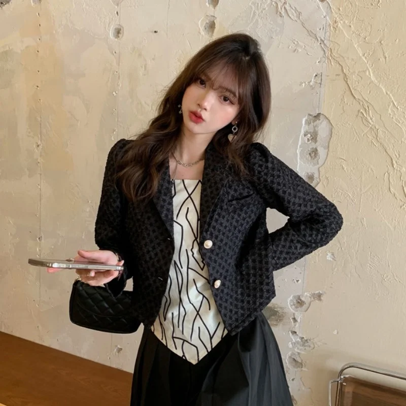 Осенний Женский Элегантный Приталенный короткий пиджак с длинным рукавом