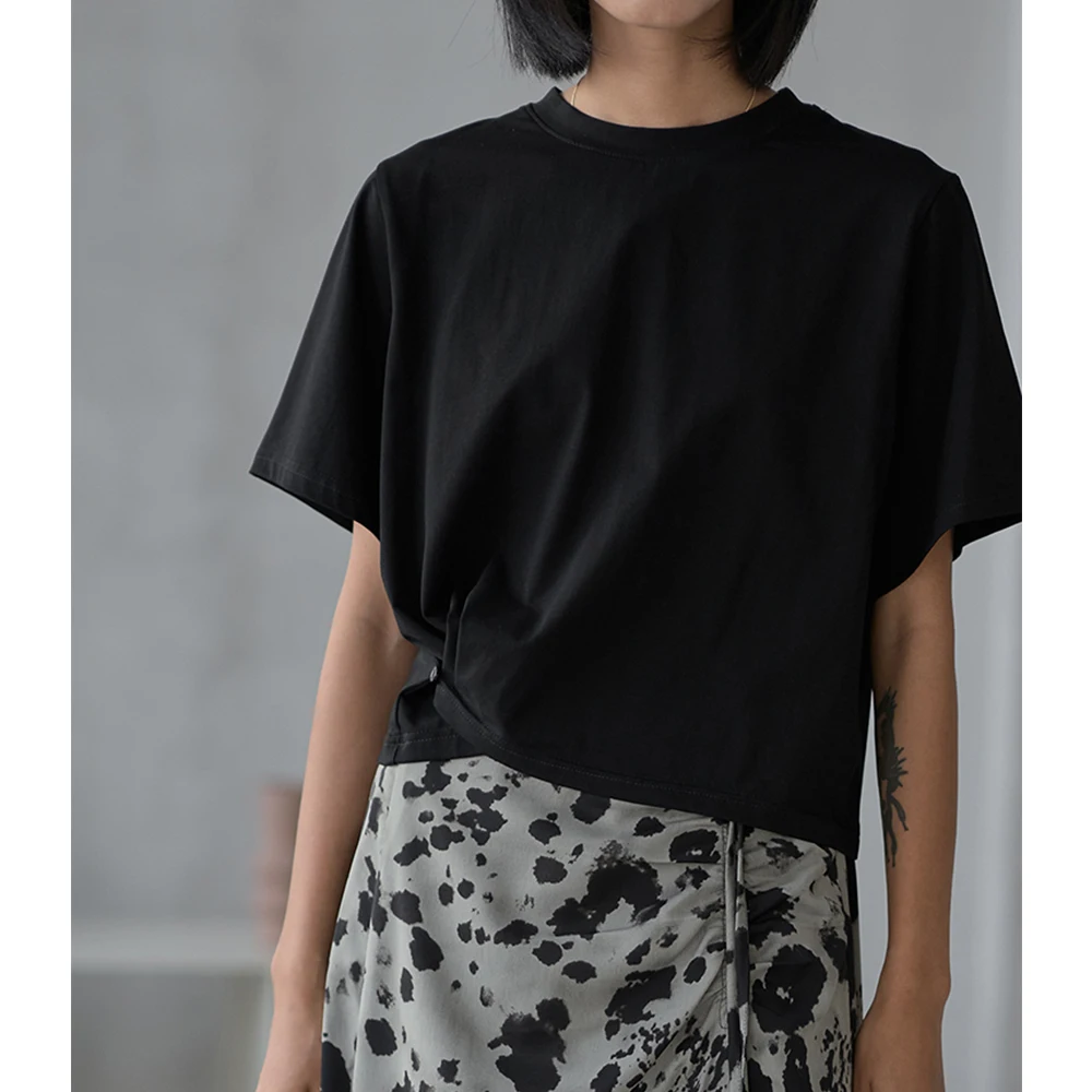 

Cropped T Shirt Women Summer 2021 Button Fashion Vintage Casual Black Basic Cotton Tee Crop Tops