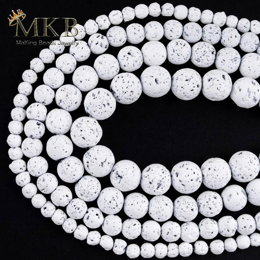 Круглые бусины из натурального белого гематита и лавы матовая Проставка