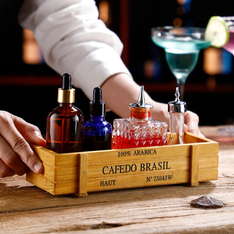 

Aixiangru Storage Boxes Bartenders Wine Boxes Bitter and Refined Decoration Small Wooden Box and Refined Retro Bar Tools