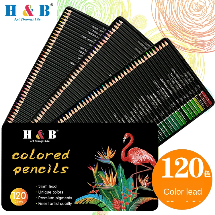 

H&B 72/120 PCS Colored Pencil Set Professional Art Supply Hand-Painted Oily Color Lead Iron Box Cute Pencil Set Children Gift