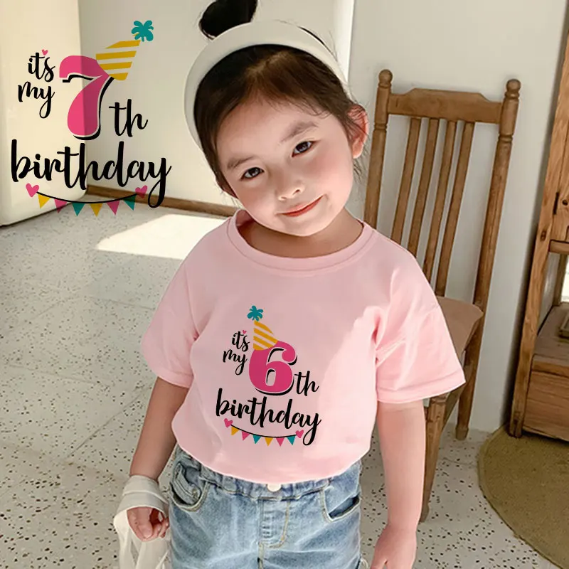 

New Arrival Tshirt Kids Birthday Gift Age Number Print T-shirt Children Cartoon Harajuku Baby Girls Tees Shirt Girl Boy Clothes