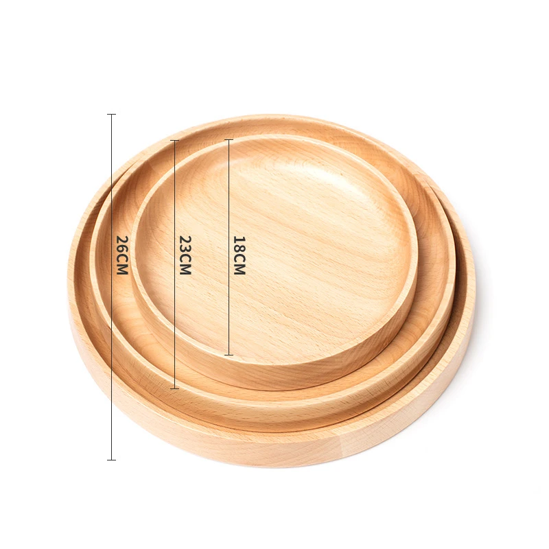 1pc Home Round Wooden Serving Platter,Wood Dinner Plate Easy Cleaning Dessert Serving Tray,Natural Tableware dining for Snack