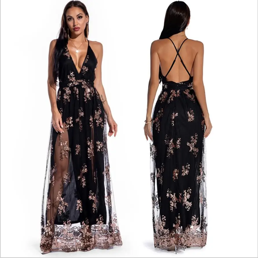 

2021 Long Evening Dress for Women Spaghetti Straps Lace Sequined Side Slits Prom Party Gowns Formal Robe Vestidos Real Photo