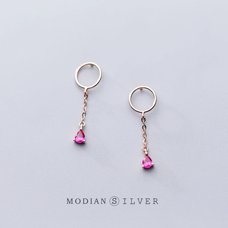 

MODIAN Fashion Hollow Out Round Purple Crystal Stud Earring for Women 925 Sterling Silver Long Tassel Ear Studs Fine Jewelry