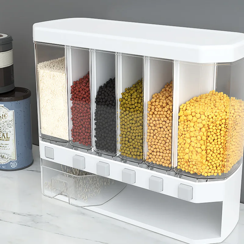 

Grid design, wall-mounted household storage tank, moisture-proof and insect-proof sealed tank, push-type rice bucket