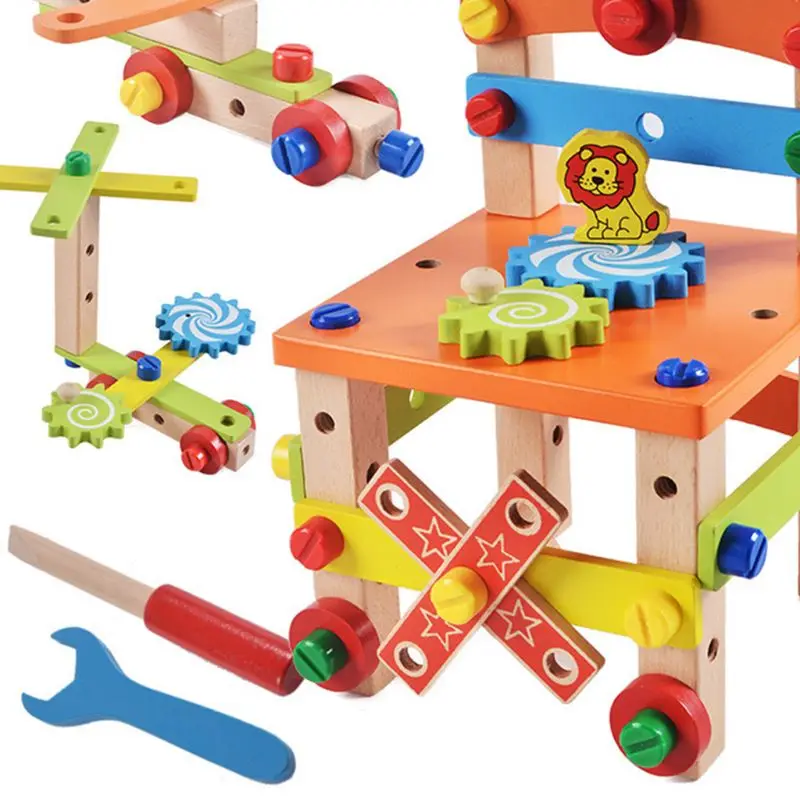 

Kids Puzzle Assembled Wooden Blocks Multi-functional Disassembly Tool Toy XX9E