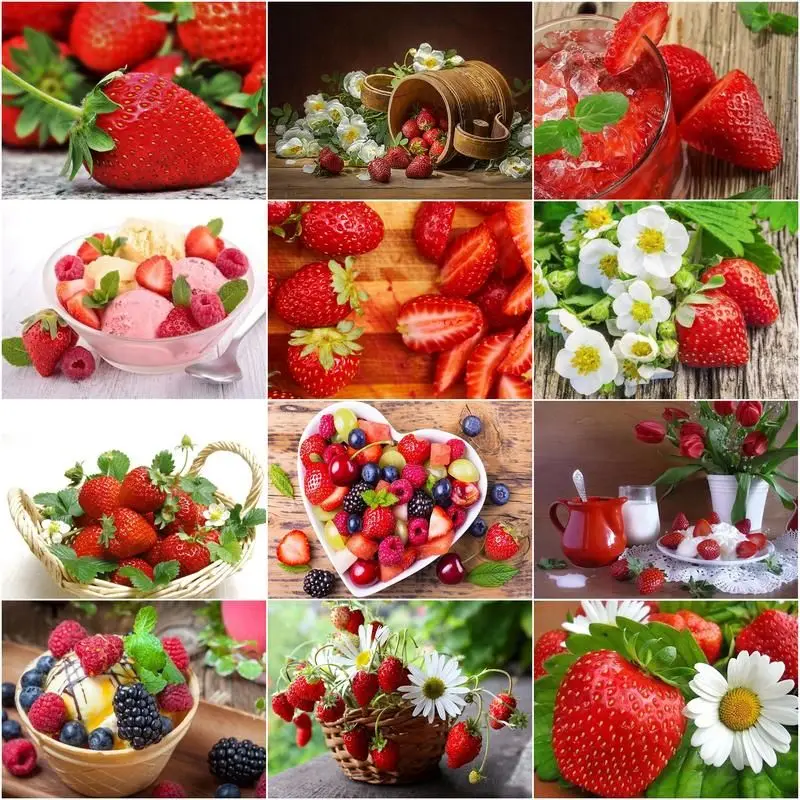 

GATYZTORY Food Scenery Painting By Numbers Kits For Kids Framed Canvas Fruit Strawberry Drawing Acrylic Pigment Wall Picture Gi