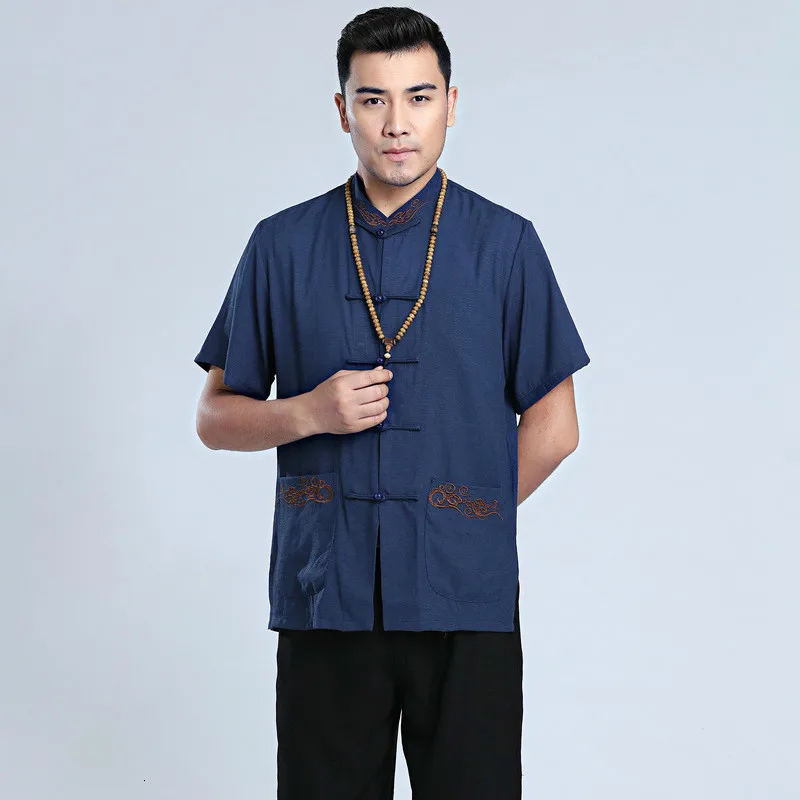 Традиционная одежда Hanfu Мужская Блузка Стиль Топ Китайская у Шу Тай Чи Шаолинь