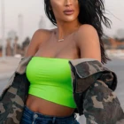 Кроп-топ женский без бретелек, пикантная яркая однотонная эластичная майка-бандо, оранжевый черный зеленый цвет